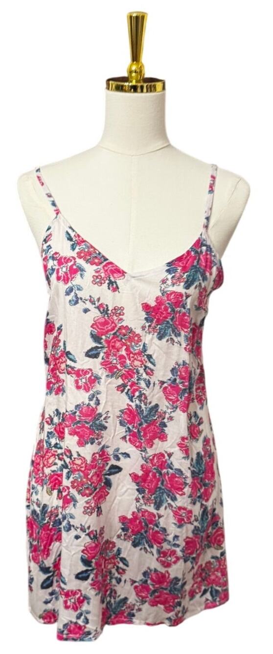 Hemant & Nandita Floral Slip Dress, Pink & Blue Rose Print, Size L